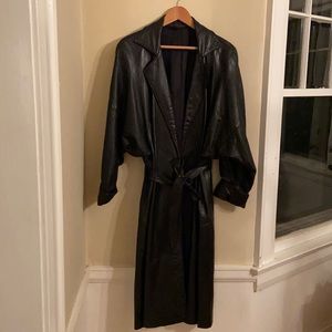 Amazing Vintage Saks 5th Avenue 80s 90s black lambskin leather wrap coat. L